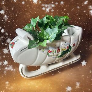 Holiday Sleigh Stanford Sebring Ceramic Christmas Planter Candy Dish Centerpiece